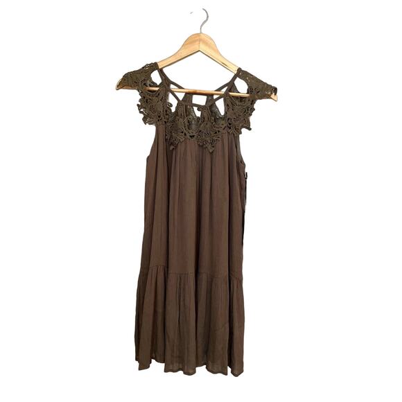 NWT Lulu's Women's Army Green Crochet Boho Mini Dress Size XS - Picture 1 of 8